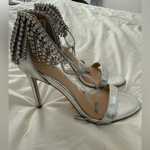 Badgley Mischka Silver Embellished Heels - Picture 2 of 7